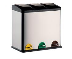 MSV Mülleimer Mülltrennsystem Mülltrennung mit Deckel 60 L (3x20 Liter) mit Inneneimer große Abfallbehälter Abfalleimer Treteimer Edelstahl