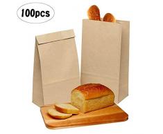 100er Pack Kraft Food Bags Verpackungspapier Brotlaib Backbeutel Lunchbeutel Haltbare Kraftpapiersäcke, Snackbeutel, Brottaschen, Takeout-Beutel, 100% recyceltes Kraftpapier