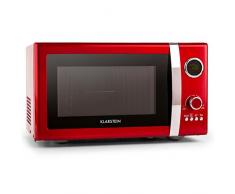Klarstein Fine Dinesty - Mikrowelle, Mikrowellenofen mit Grill, Retro, Metall-Gehäuse, 23L Garraum, 800W Mikrowellenleistung, 1000W Grillleistung, Timer, 12 Programme, LCD-Display, rot