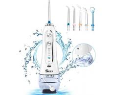 Munddusche Zahnreiniger Wasser Flosser 5 Modi - 2000mAh Elektrische Zahnreiniger mit 5 Düsen, SKEY IPX7 Wasserdicht Oral Irrigator, tragbar für Zuhause und Reise, 300ml, Weiß