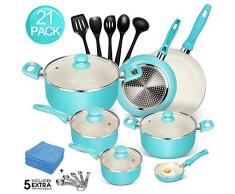 MASTERTOP Topfset 21-teilig, Töpfe mit Glasdeckel, Bratpfanne, Suppentopf, Induktion, Kochgeschirr Set aus antihaftbeschichtetem Aluminium