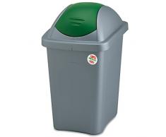 Großer Mülleimer 60 Liter mit grünem Schwingdeckel robust und abwaschbar • Papierkorb Abfalleimer Abfallbehälter Mülltonne Eimer Mülltrennung