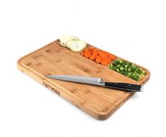 PIETVOSS Premium Schneidebrett 44,5cm x 30cm x 2,3cm Gross - Küchenbrett mit Auffangschale - hochwertiges Bambus Holz - Schneidbrett
