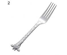 happyhouse009 Edelstahl Kaffeelöffel mit langem Griff Eisteelöffel Cartoon Giraffe Kuchen Dessert Sahnelöffel Salatgabel Besteck Fork silber