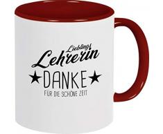 Shirtstown Kaffeepott, Lieblingslehrerin Danke für die schöne Zeit, Kita Hort Erzieher Lehrerin Dankeschön, Tasse Pott Kaffeetasse Teetasse Spruch Sprüche Logo, Farbe Burgundy
