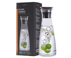 Zoë&Mii Original 1,3l Glaskaraffe - Wasserkaraffe mit Edelstahl Deckel - Karaffe aus Glas - Glaskanne Geschenk als Wasserkrug und Wein Dekanter Krug