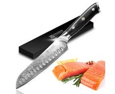 PAUDIN Damast Santokumesser 17cm - Profi Küchenmesser Messer aus Damaststahl mit Micarta-Griff