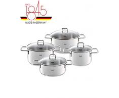 Fissler münchen / Edelstahl-Topfset, 4-teilig, Kochtopf-Set, Töpfe mit Glas-Deckel, Induktion, alle Herdarten (3 Kochtöpfe, 1 Bratentopf)