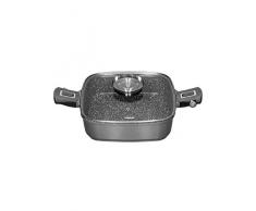 STONELINE® Imagination Plus Eckpfanne 28x28 cm, mit Aroma-Glasdeckel, mit abnehmbaren 3-Stufen-Sicherheitsgriffen, öl- und fettfreies Braten, Kratzfeste Antihaftbeschichtung mit echten Steinpartikeln