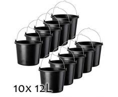 KADAX Baueimer aus Kunststoff, 12L, Mörteleimer für Baustelle, Garten, Zementeimer, Stabiler Eimer mit Griff, Mörtelkasten, Wassereimer mit Gießrand, Putzeimer, schwarz (10)