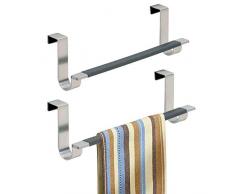 mDesign 2er-Set Handtuchhalter ohne Bohren für Küche und Bad – praktische Handtuchstange zum über die Tür hängen – moderner Geschirrtuchhalter aus gebürstetem Edelstahl – Silber