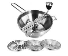 Navaris Passiergerät aus Edelstahl mit 3x Siebeinsatz - Passiermühle für Suppe Marmelade Baby Brei Saucen - 3 Stück Sieb Einsätze - Mühle Presse