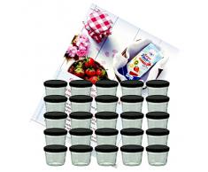 25er Set Sturzglas 230 ml Marmeladenglas Einmachglas Einweckglas To 82 schwarzer Deckel incl. Diamant-Zucker Gelierzauber Rezeptheft