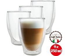 Caffé Italia Milano 4 x 250 ml Doppelwandige Gläser -Thermogläser für Cappuccino Tee Heiß- und Kaltgetränke - spülmaschinengeeignet