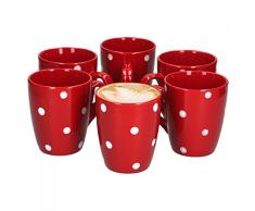 Van Well Emily 6er Set Kaffeebecher rot-weiß gepunktet, 390 ml, Steingut, Tasse, Jumbotasse