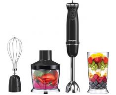 Stabmixer Set, Homgeek 800W 4-in-1 Stabmixer, Multifunktionsmixer mit 6 Geschwindigkeiten einstellbar, 4 Edelstahl-Mixfuß, EasyClick System, Leise mit Leichte Reinigung, Schwarz