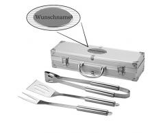 polar-effekt Grillkoffer Set BBQ Koffer mit Gravur - Personalisierbares Edelstahl Grillbesteck 3-teilig ideal zum Grillen - Pfannenwender, Gabel und Grillzange - Geschenk für Männer