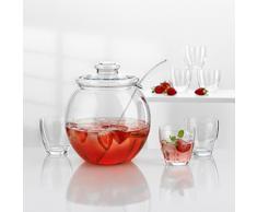 Bohemia Cristal 093 006 146 Bowleset 9 teilig, 1 Bowlekörper ca. 4,5 ltr. mit Deckel aus hitzebeständigem Borosilikatglas + 6 Becher ca. 300 ml aus Kristallglas