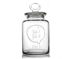 Herz & Heim® Aufbewahrungsglas mit Glasdeckel - Sprechblase - mit Gravur zum selbst gestalten
