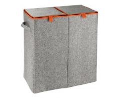 Wenko Wäschesammler Duo - Wäschekorb, 2 Kammern und Klappdeckel Fassungsvermögen: 82 l, Filz, 52 x 54 x 28 cm, grau