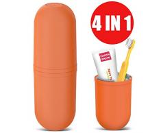 USAR Reise Wasser Becher Set,Kreativer Zahnputzbecher Zahnbürstenhalter,Paar Kampierender Tasse,Tragbar Waschende Schale,Geeignet für Geschäftsreisen Zuhause Kampierender Wandernder (4 Set Orange)