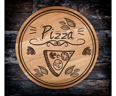 Sendez Pizzateller mit Pizza-Motiv aus Holz ø30cm drehbar Holzteller Drehplatte Drehteller Käseteller Speiseteller Holz