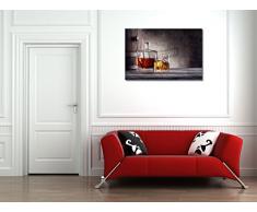 Quadratische Karaffe und ein Glas Whisky mit Eis - 45x30 cm - Textil-Leinwandbild auf Keilrahmen - Wand-Bild - Kunst, Gemälde, Foto auf Leinwand - Küche