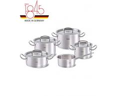 Fissler original-profi collection / Edelstahl-Topfset, 5-teilig, Kochtopf-Set, Töpfe mit Deckel, Induktion, alle Herdarten (3 Kochtöpfe, 1 Bratentopf, 1 Stielkasserolle-deckellos)
