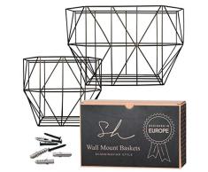 Scandinavian Hub Hängender Obstkorb – Wandhängendes Obstschale Set in Form von 2 Schwarzen Körben - Obstkorb oder Aufbewahrungskorb, Wand-Blumentopf, Wandorganizer - Drahtkorb für Vorratswaren