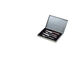 Giesser Steakbesteck, bestehend aus 2 Steakmessern und 2 Steakgabeln mit POM-Griff in einer Aluminiumbox