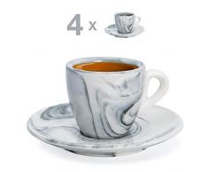 Hausmann & Söhne Espresso Tassen dickwandig | Set 8-TLG | 4er Set Schwarze Marmor Tassen mit Untertassen | Porzellan | Tasse 80ml | Espresso Tassen Set mit Untersetzer | Geschenkidee