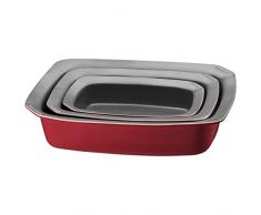 Kaiser Inspiration Braten- und Auflaufform Set, 3-teilig, Keramik antihaftbeschichtet, hitzebeständig, mikrowellenfest stapelbar, 31,5x 23,5x 7 cm, rot