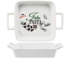 alles-meine.de GmbH 2 TLG. Set _ kleine Auflaufformen / Ofenformen - Italian Pasta - Porzellan / Keramik - eckig weiß - 15 cm - Gratinformen - Lasagneformen / Nudelgratin - Backf..