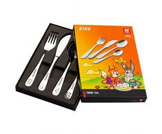 Zwilling Kinderbesteck mit Gravur Namen - 4er Edelstahl Besteck Set mit Namensgravur, poliert, spülmaschinenfest - Geschenke für Kinder mit Tiermotiven