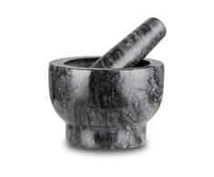 Velaze Marmor Mörser mit Stößel im Set mit schützender Unterlage, Mörser und Stößel sind aus massivem und geschmacksneutralen Granit - Gewürz Mörser