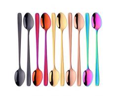 18/10 Edelstahl Latte Löffel Bunte Eis Teelöffel, Bisda 10 Stück lange Griff Eisbecher Löffel für heiße Schokolade heißes Getränk, Spülmaschine sicher