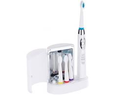 newgen medicals Elektrische Zahnbürste: Elektr. Schallzahnbürste mit Ladestation, UV-Sterilisator, 4 Bürsten (Elektronische Zahnbürste)