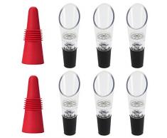 6 Stück Weinbelüfter mit 2 Weinstopfen von FineGood nicht auslaufende Weinbelüfter Ausgießer mit wiederverwendbaren Silikon-Flaschenverschlüssen