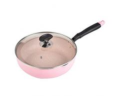 LXYZ Wok, Kochtöpfe Pfannen Bratpfanne Kochtopf Kaliber 24CM Pfanne mit Glasabdeckung Spezial Antihaft-Bratpfanne Ultimative hart eloxierte, Kratzfeste Titan-Geschirrspüler-sichere rosa Bratpfanne
