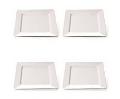 Viva-Haushaltswaren 4 grosse quadratische, flache, Teller aus Melamin - Kunststoff, 25 x 25 cm in weiss