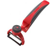 KYOCERA verstellbarer Keramikschäler CP-20 RD Universal Schäler mit weißer Keramikklinge und verstellbarem Kopfteil (rechts, links, hochkant) für Rechts- und Linkshänder geeignet. Besonders scharfe Klinge, hochwertiger Softtouchgriff.