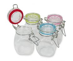 com-four® 4x Einmachglas mit Bügelverschluss, Drahtbügelglas mit Gummiring in verschiedenen Farben, 100 ml (04 Stück - 100 ml)