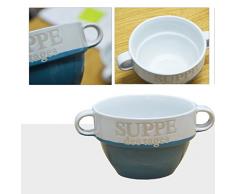 DRULINE 6er Set Suppentasse Suppen Tasse Suppenschüssel Schüssel Suppenterrine Landhaus Blau