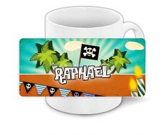 Kindertasse mit Namen Raphael und schönem Piraten-Motiv für Jungs