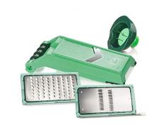 Genius Nicer Dicer Chef S Kombi-Set (5 Teile) mit Reibe grob Reibe Julienne-Schneider Hobeleinsatz Gemüsehobel - einfach und schnell Obst schneiden Farbe Grün