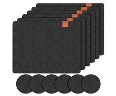 LBting platzdeckchen,tischset,platzset abwischbar,Tischset Platzset aus Filz, 6-für Geschirr & 6-für Gläser. Hitzebeständig & Abwaschbare Filzmatte - Glasuntersetzer - Platzdecko. (Carbon Black)
