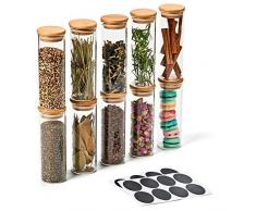 EZOWare 10er Set Glas Vorratsdosen, Vorratsgläser Lagerung Behälter aus Borosilikatglas mit Bambus Deckel und Etiketten, für Küche, Bad, Dekoration, Gewürze Aufbewahrung - 300 ml