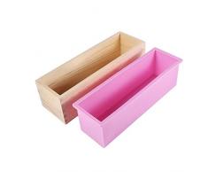 Gorgeri Liner Seifen Form mit Kasten, Rechteck Silikon Liner Seifenform Holzkiste DIY Machen Werkzeug Backen Kuchen Brot Toastform Macht backen Form