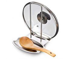 MJNDHB Zusatz-Edelstahl-Topfdeckel Regal Küchen Organizer Pan Abdeckung Deckel Rack-Ständer Schwamm Löffelhalter Abtropfbrett