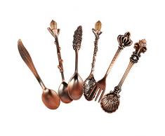 joyliveCY Vintage Löffel Gabel Set, 6 Stück/Set Kaffeelöffel Retro Jam Dessertlöffel Gabeln, Suppe Tee Löffel für Küche Esszimmer, Drink Coffee Fruit Geschirr Home Kitchen Tool